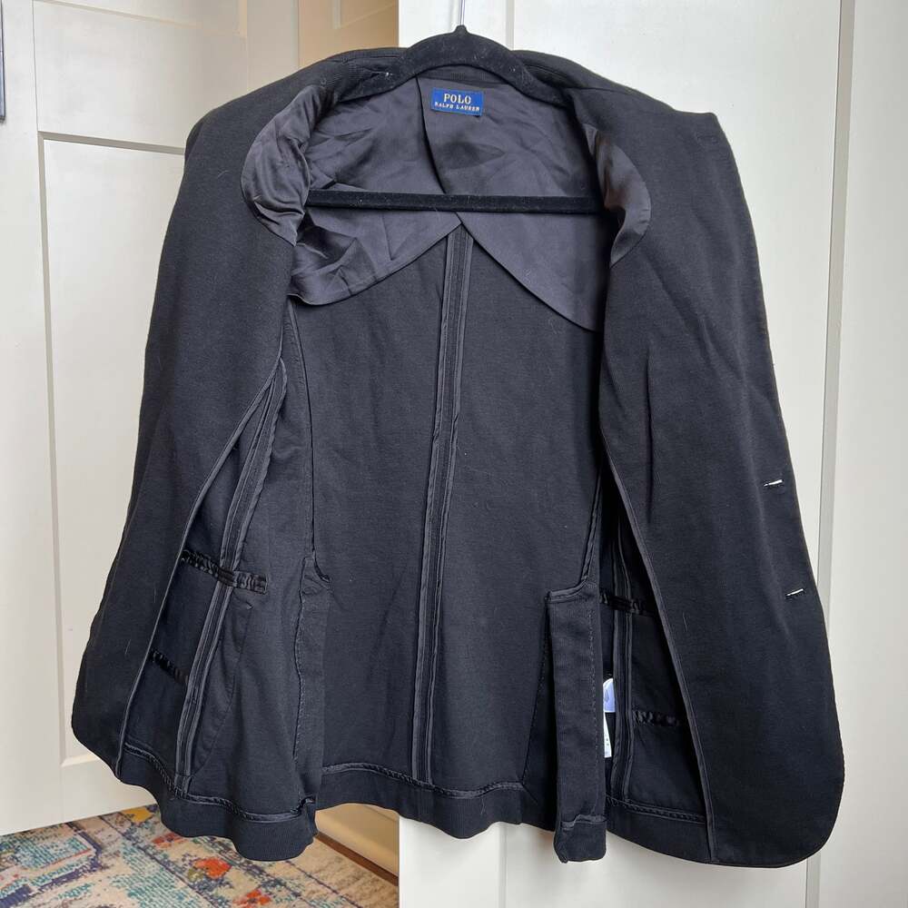 Polo Ralph Lauren Women's Knit Cotton Bullion Crest Blazer in Black with silver - Picture 2 of 8